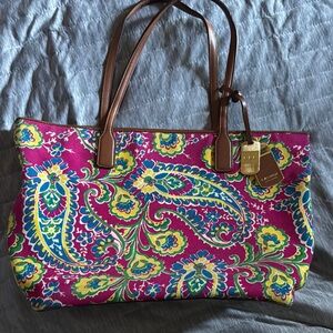 Ralph Lauren Pink and Blue Paisley Tote Bag